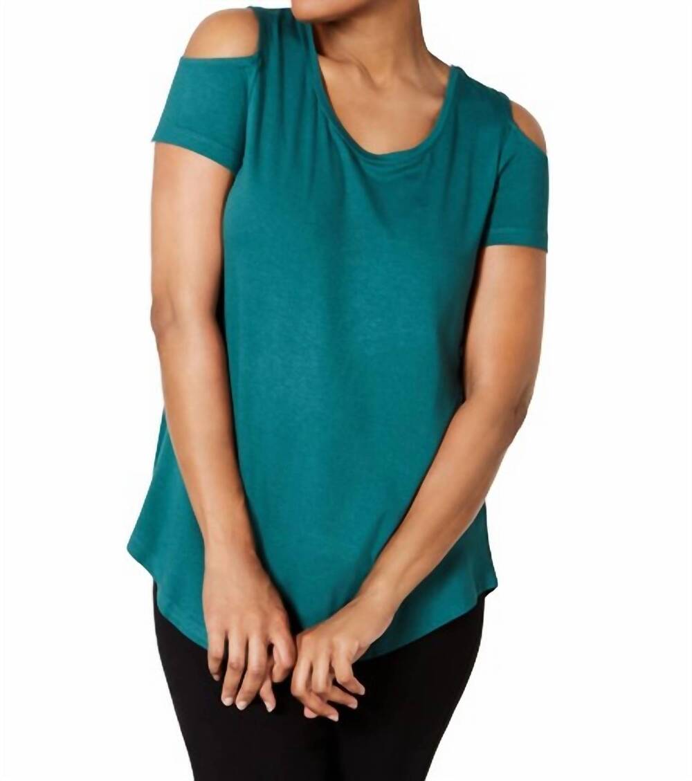 NEW JM COLLECTION women's cold shoulder swing t-shirt in sequoia